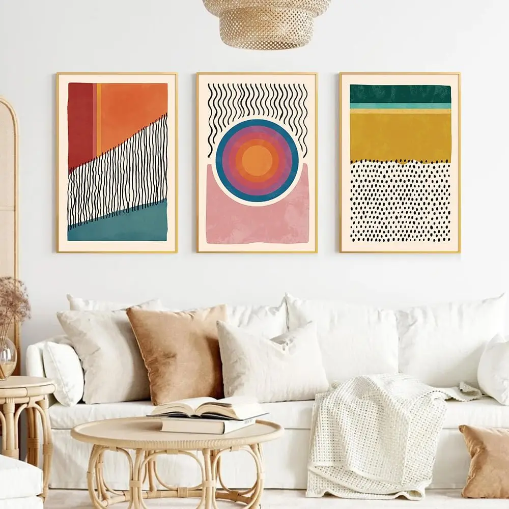 3pcs/Set Abstract Medieval Color Block-shaped Canvas Poster Wall Decoration, Minimalist Living Room Home Decoration Print