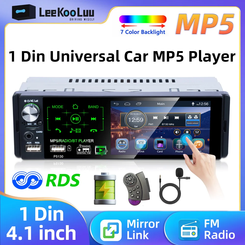 LeeKooLuu 1Din 4.1 inch Car MP5 Player Touch Screen Remote Control RCA Audio Subwoofer Bluetooth Car Radio USB MP3 Stereo