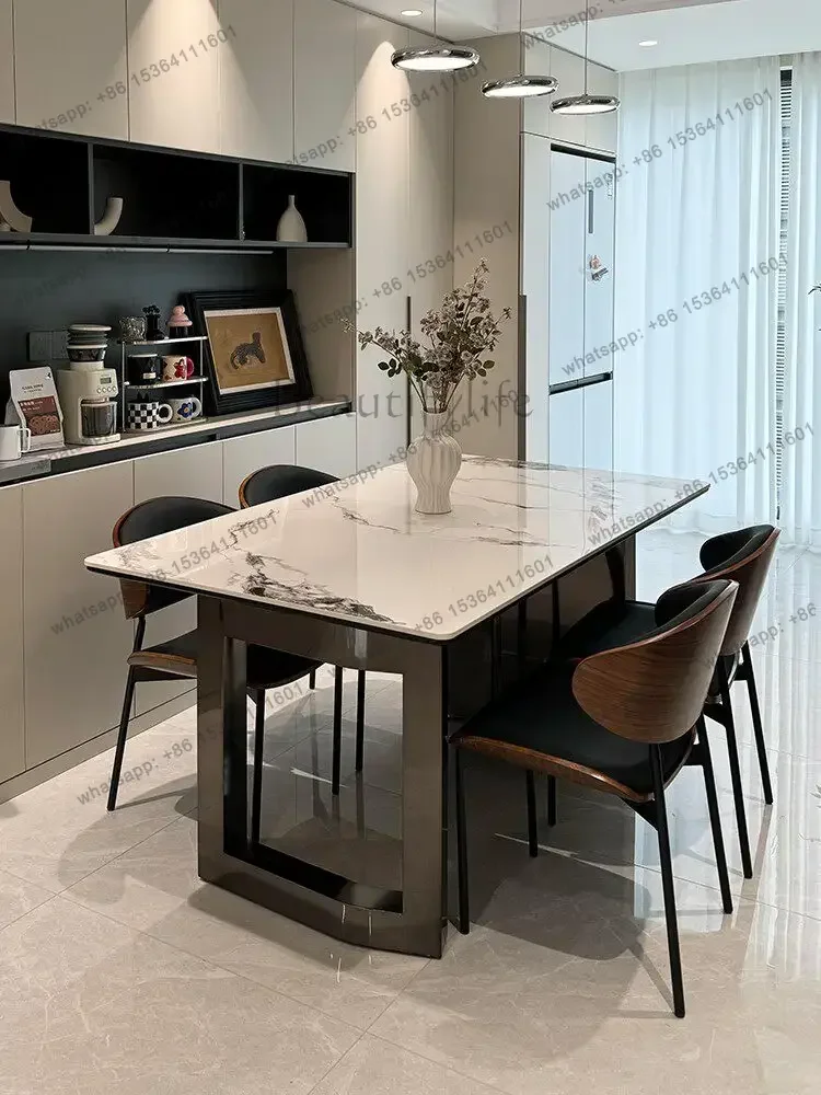 modern simple home rock slab dining table and chair combination Italian minimalist design full support rectangular dining table