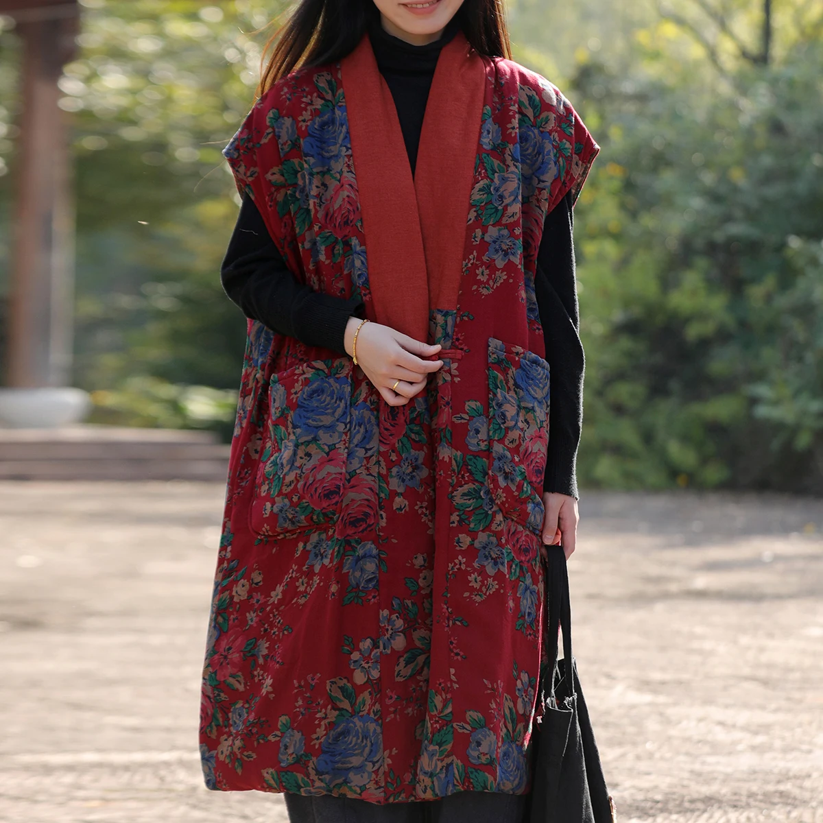 LZJN Womens Loose fitting Warm and Stylish Padded Sleeveless Jackets for Outdoor in Autumn and Winter Retro Chinese ethnic Style