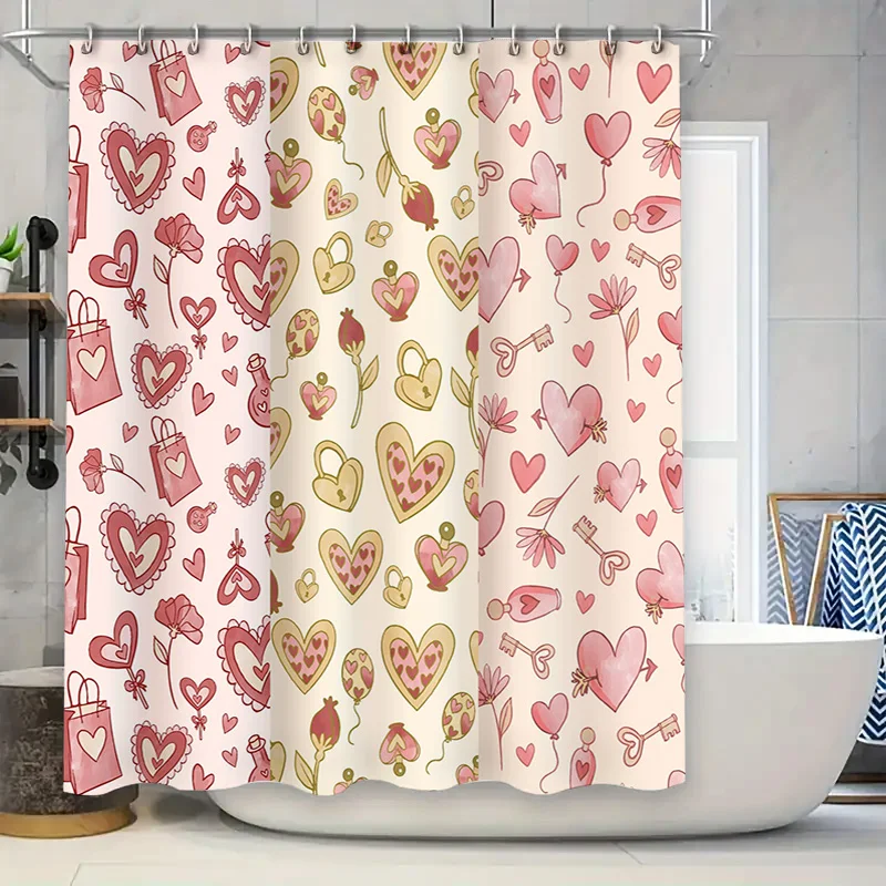 

Занавеска для душа на тему любви с сердечками, водонепроницаемая тканевая занавеска для ванной комнаты, идеи подарков для пар в розовых и золотых цветах!