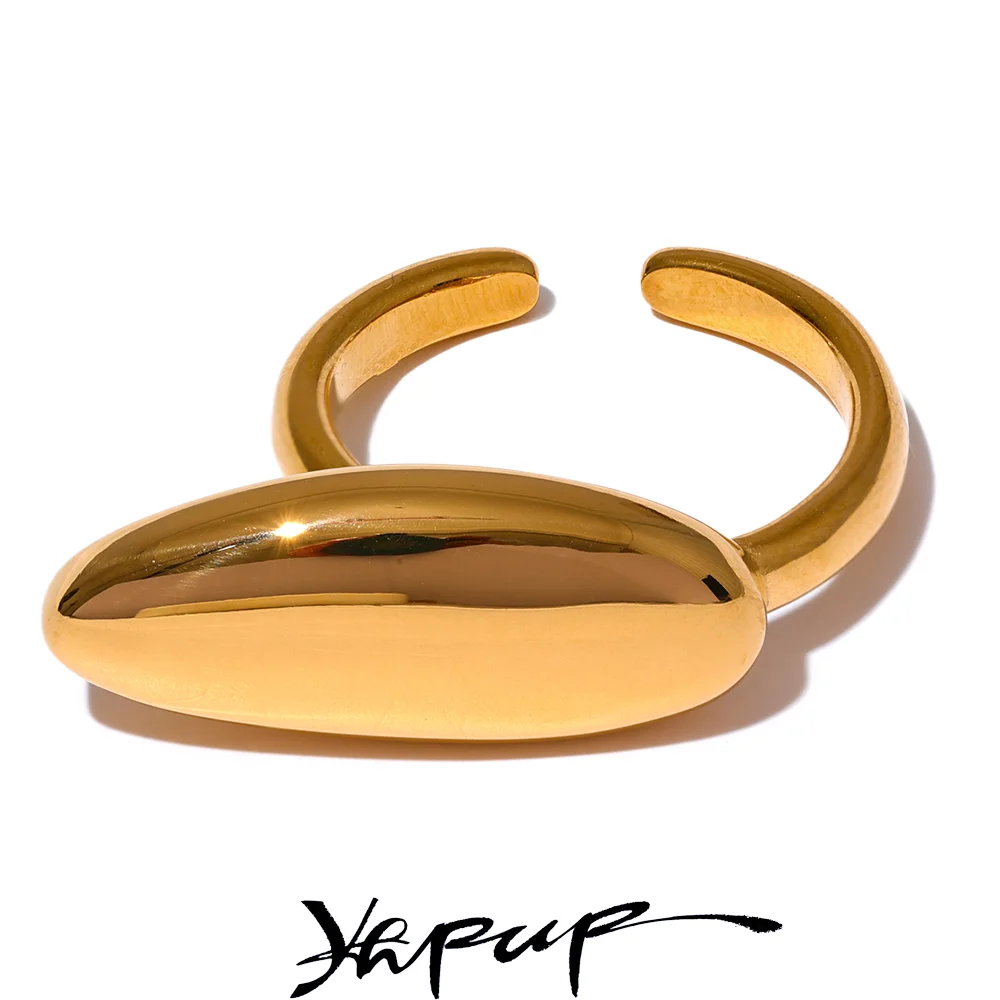 Yhpup Stylish Unique Stainless Steel Geometric Open Ring Simple Metal Gold Silver Color Rust Proof Stain Less Jewelry for Women