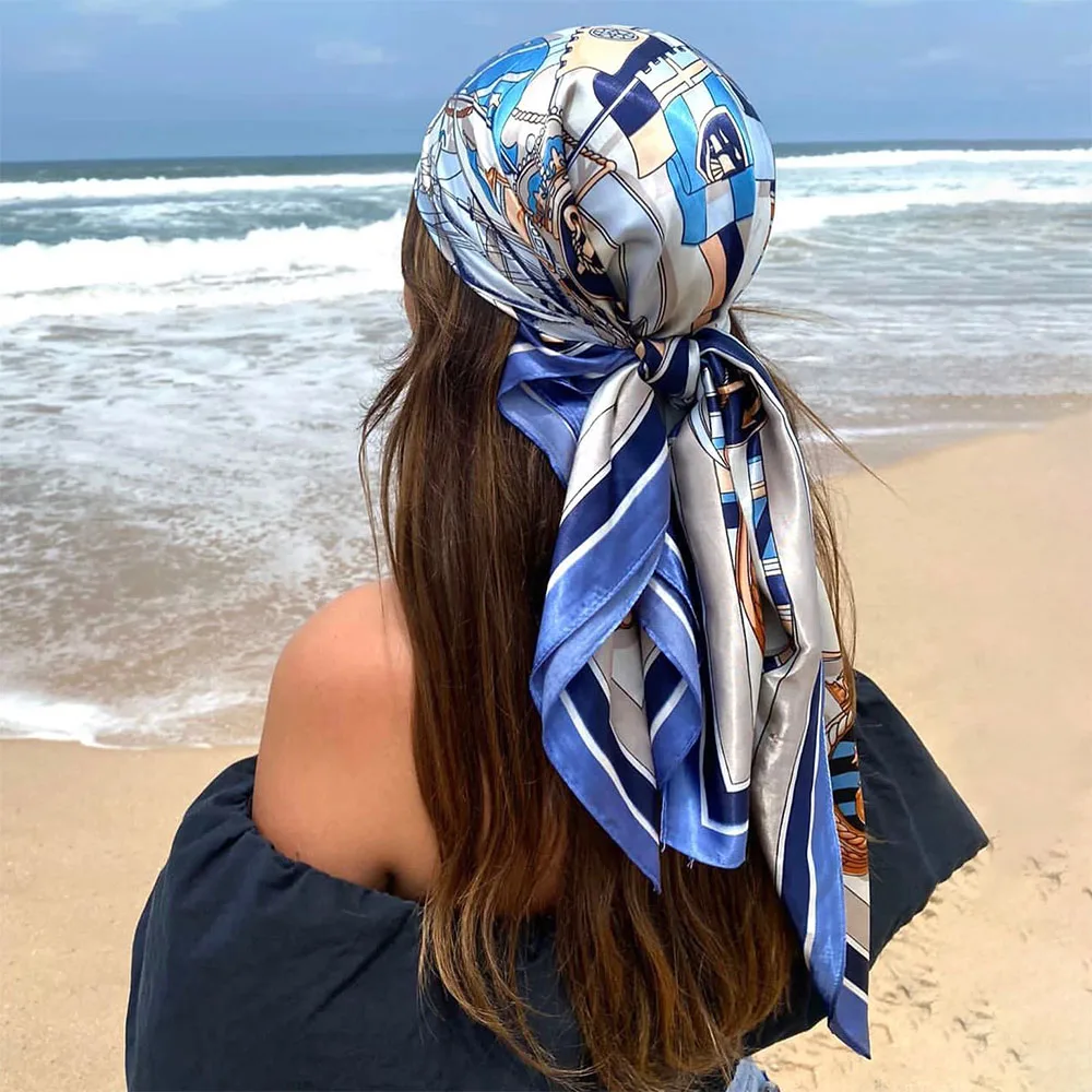 90*90cm Hijab Foulard Iuxe Bandana Femme Headscarf Silk Scarf Scarftop Headwraps For Women Vintage Four Seasons Hair Scarve