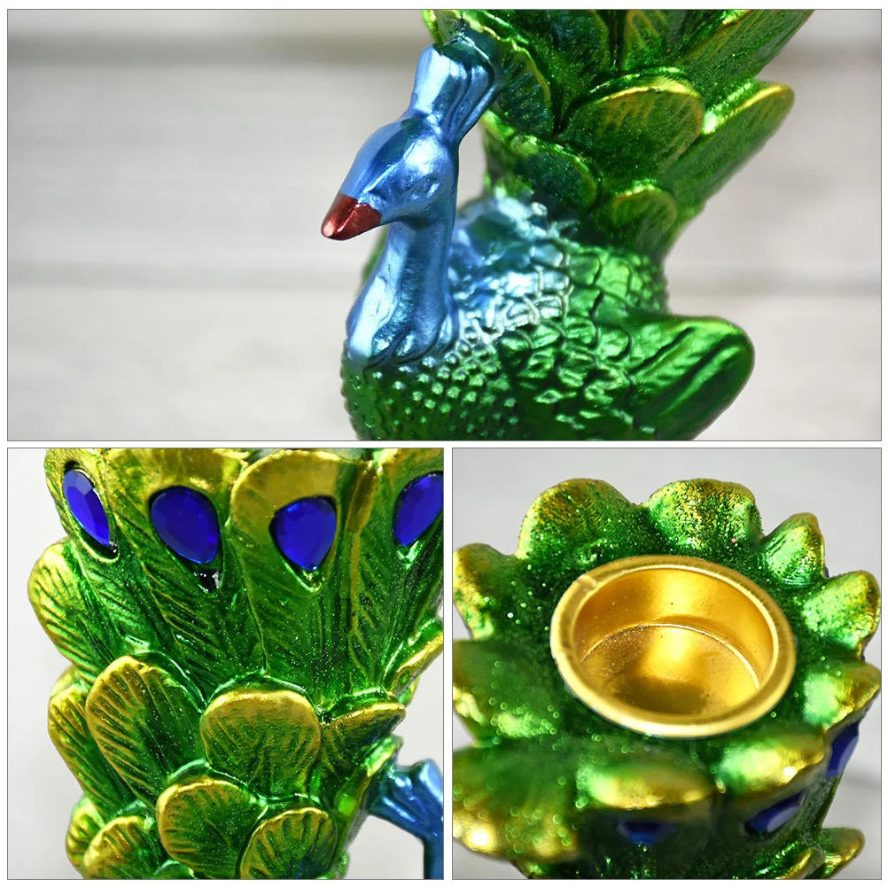 

1Pcs Premium Resin Peacock-Shaped Candleholder Green Creative European Decorative Candlestick Home Desktop Decor Table