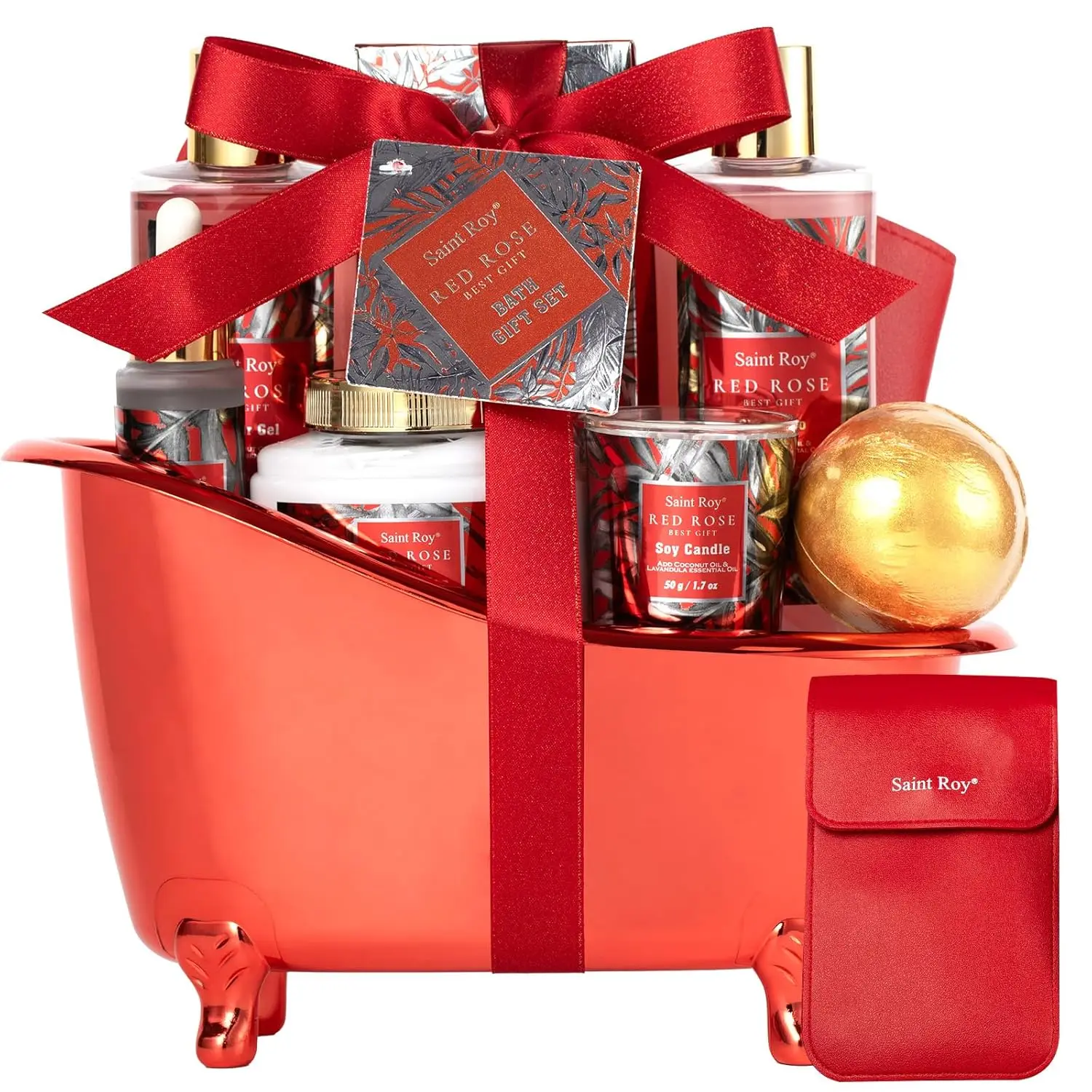 

Spa Gift Set for Women, Birthday Gifts with Red Rose Bath and Body in Floral Scents, Home Spa Basket for Mother's Day