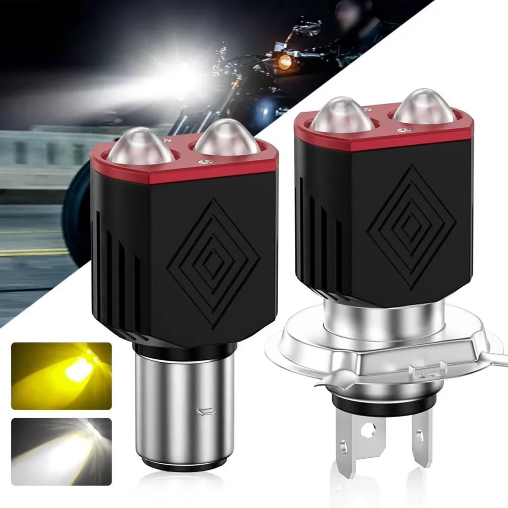 

Motorcycle Headlight Dual Lens 1200LM 12-80V H4 BA20D Far Near Integrated White And Yellow Two-color Lens Motorcycle Headlight