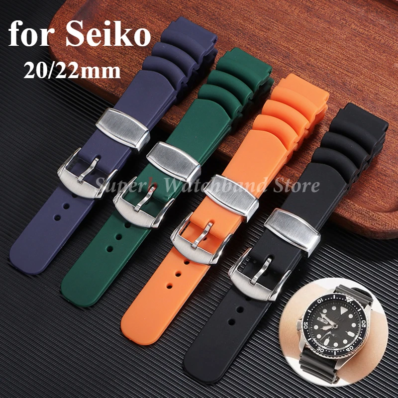 20 مللي متر 22 مللي متر ساعات سيليكون الفرقة ل Seiko SKX007 SKX009 SRP777J1 مقاوم للماء الغوص سيليكون سوار الرجال الرياضة حزام حلقة معدنية