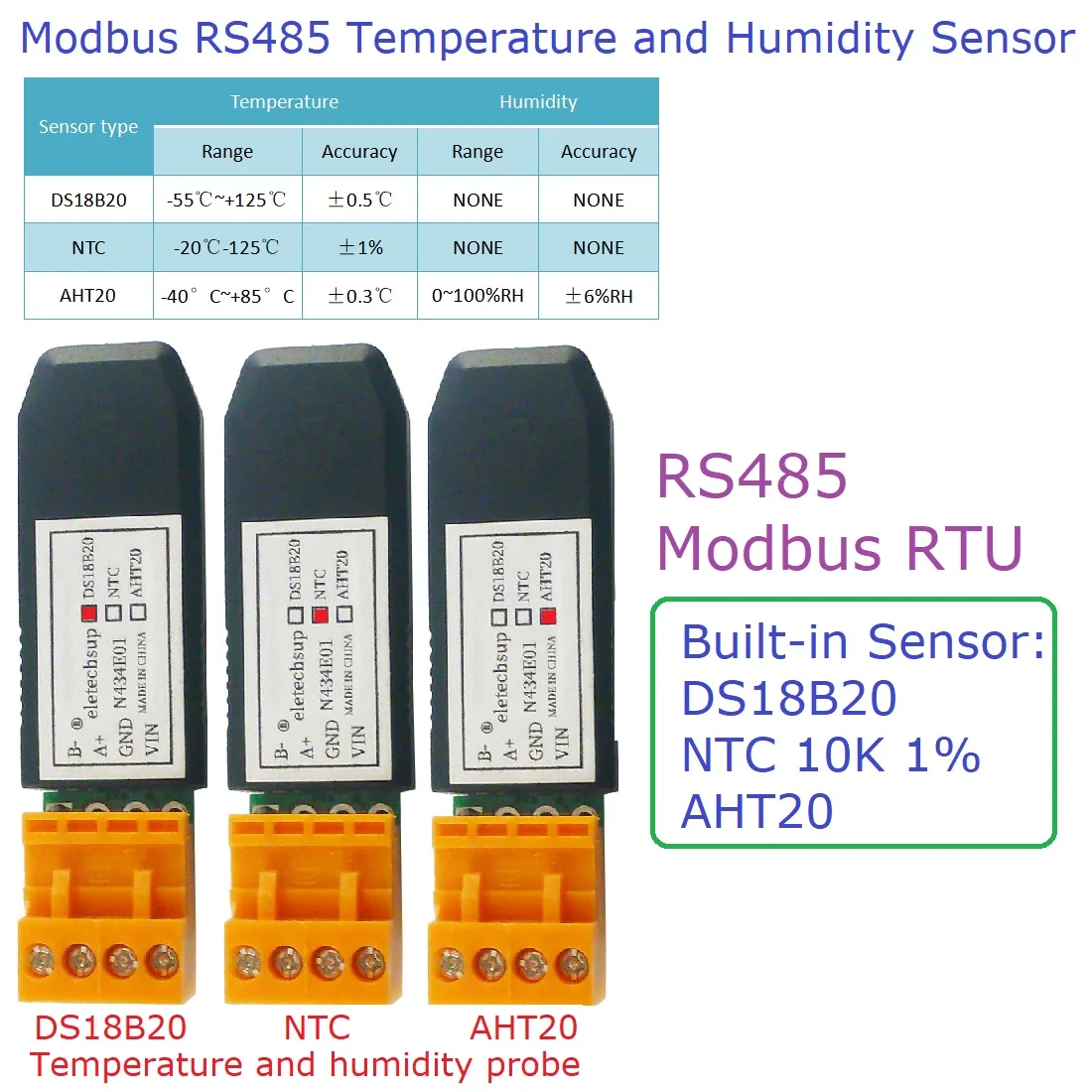 PLC Touch Panel Modbus RTU Sensor with Built-in DS18B20/NTC/AHT20 for Temperature & Humidity Monitoring