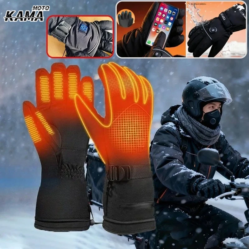 Rechargeable Heated Gloves 3 Temperature Levels Waterproof Electric Winter Gloves Hand Warmer for Outdoor Cycling Skiing Hiking
