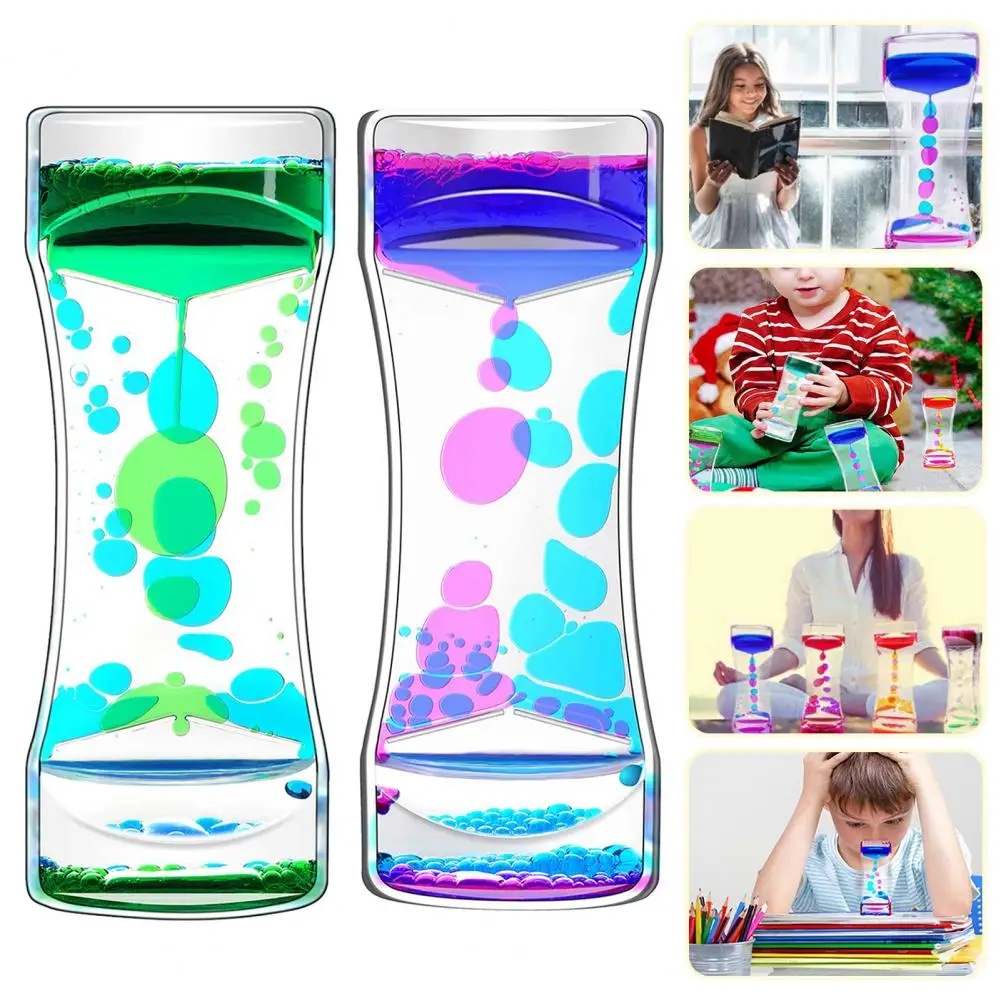 Liquid Motion Bubbler Eye-catching Liquid Hourglass Exquisite Attractive Acrylic Oil Hourglass Ornament Sensory Toy Office Use