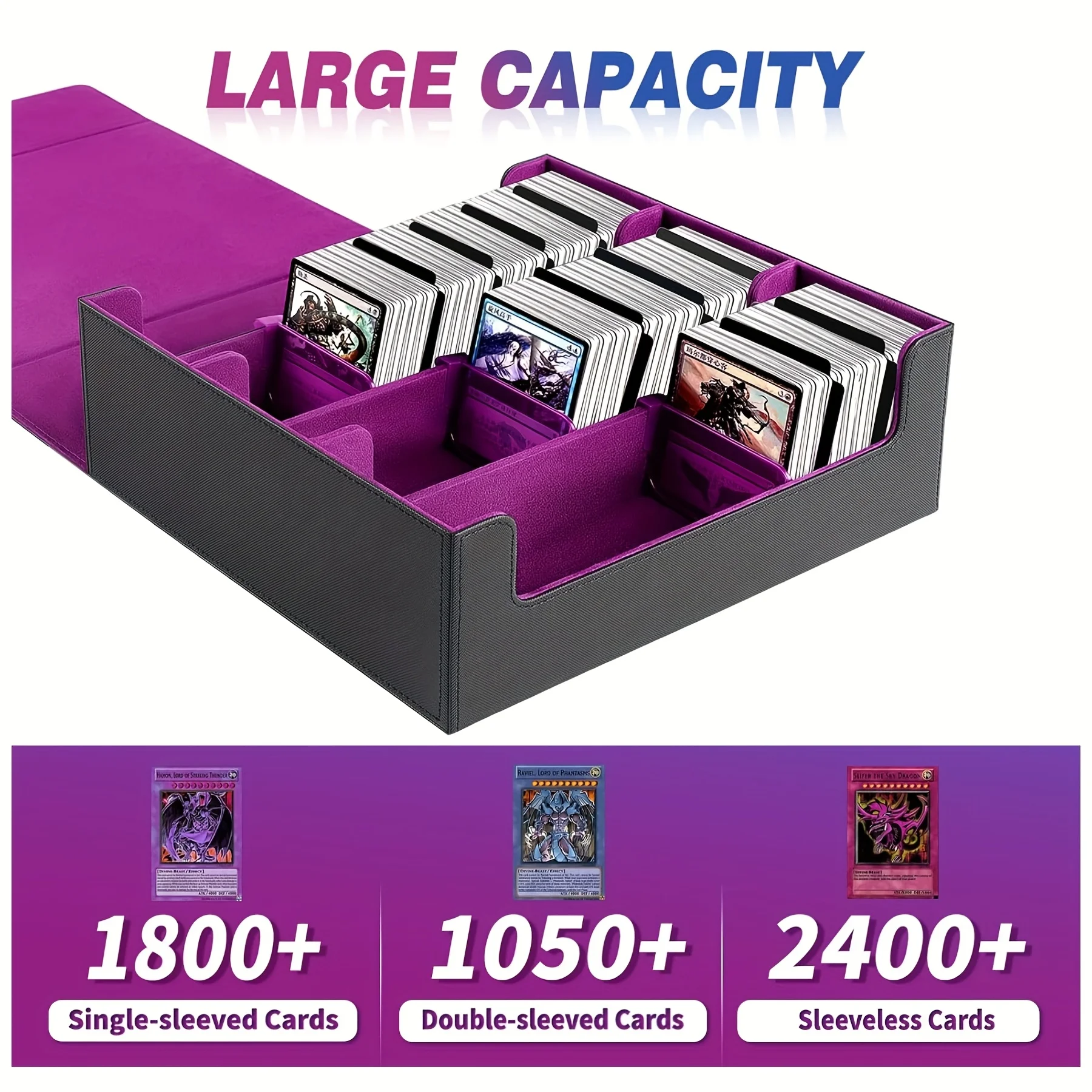กล่องใส่การ์ดสะสม 1800+ ใบ สำหรับการ์ดเทรดดิ้ง ทำจากหนัง PU ปิดด้วยแม่เหล็ก พร้อมตัวแบ่งการ์ด 10 ชิ้น