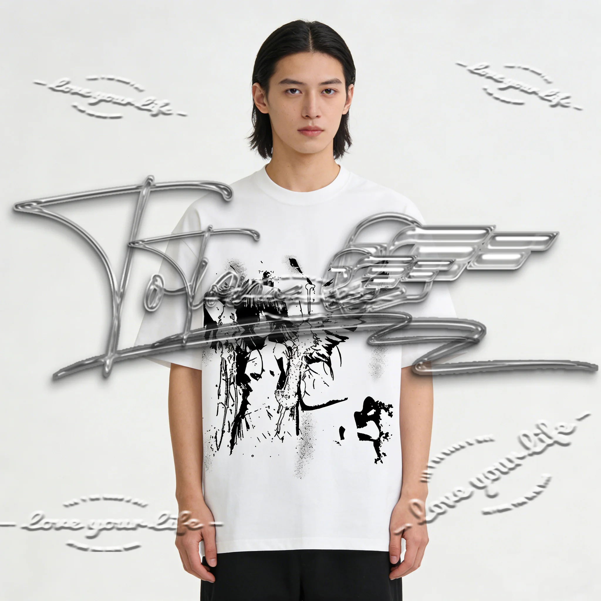 

Новое поступление лета 25, креативная футболка с рисунком ангела для мужчин и женщин, модная футболка в уличном стиле в американском стиле ретро с буквенным принтом