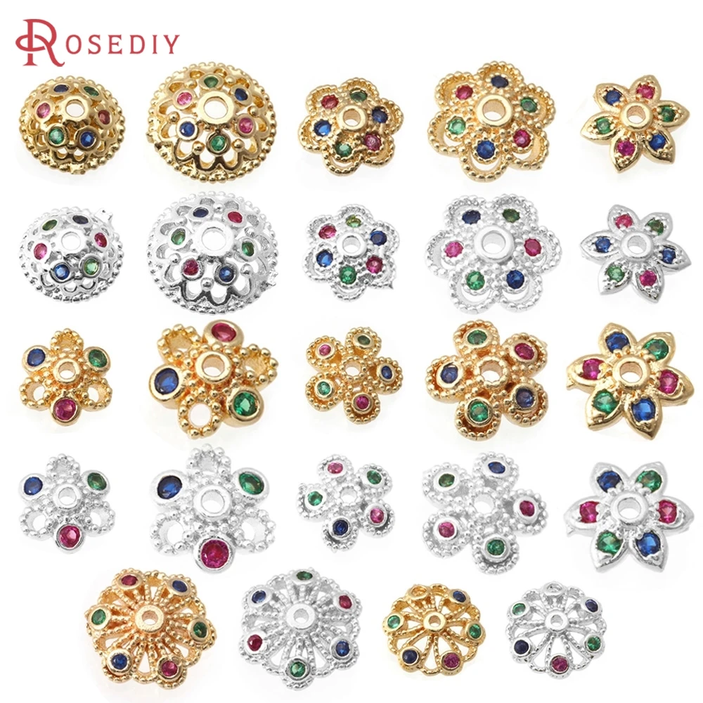 

6MM 8MM 18K Gold Color Brass and Zircon Round Beads Caps High Quality Necklace Earrings Jewelry Making Diy Accessories Materials