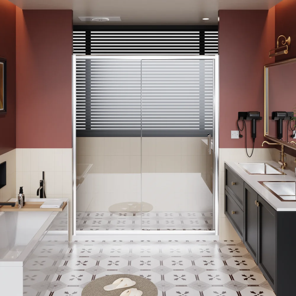 

60×72in Single Sliding Shower Door:1/5" Clear Tempered Glass, Stainless Steel Handle,Chrome