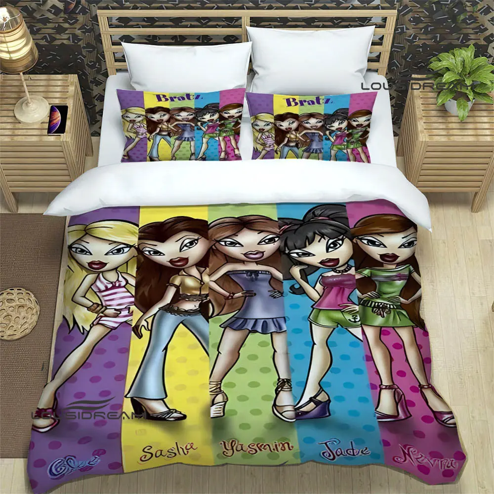 Set di biancheria da letto stampati in cartone animato Bratz set di forniture per il letto squisito set copripiumino set di biancheria da letto