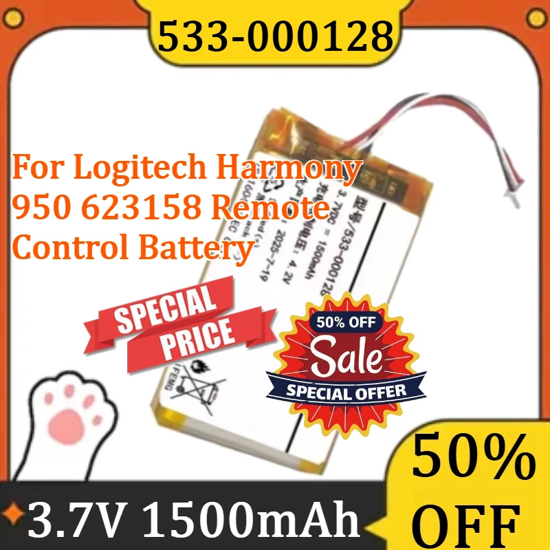 

For Logitech Harmony 950 623158 Remote Control Battery New 3.7V 1500mAh 533-000128 High Quality Battery