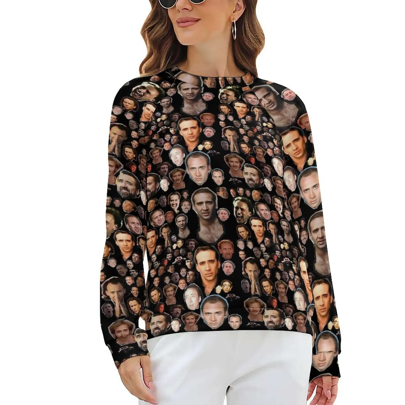 Nicholas Cage Faces Hoodies  Harajuku Oversize Hoodie Woman Long-Sleeve Kawaii Graphic Casual Sweatshirts