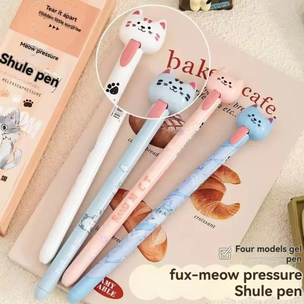 Kawaii Style Cat and Dog Gel Pens Quick-Drying Fine Tip Writing Pens Pull-Out Plastic Material Stationery Pens School Use