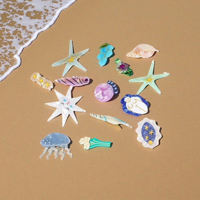 

13PCS Ocean Series Hairpins Cute Hairclip Side Clips for Women Girls Starfish Shells Conches Jellyfish Summer Hair Accessories