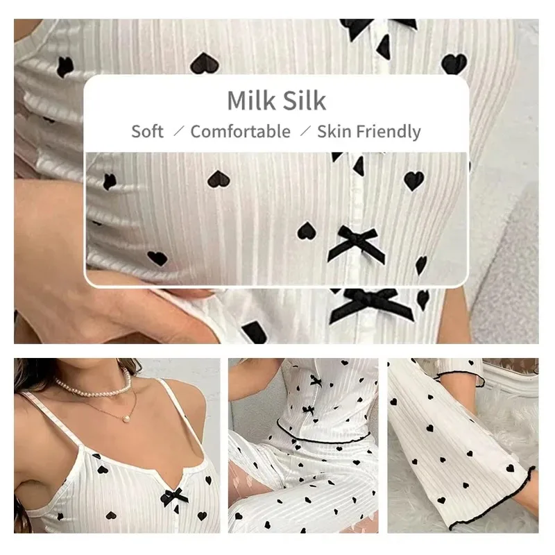 2-Piece Women's Sexy Transparent Mesh Lace Set with Ribbed Printed Strap Top and Pants Home Clothes Pajama Set image 5
