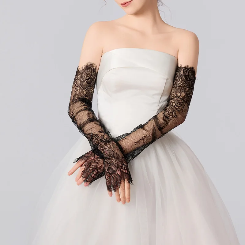 

New 65cm elongated Long fingerless Wedding Bridal bridesmaid Lace Gloves Accessories Wedding Party Dress Arm warmer Sleeve