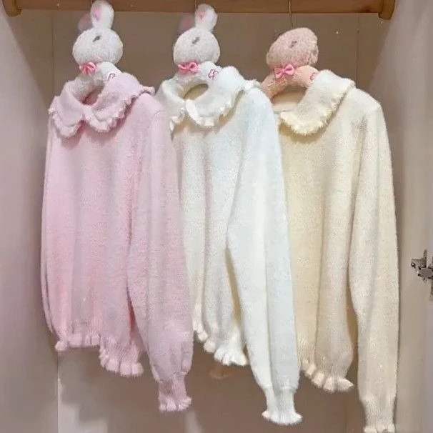 

Japanese Style Sweet Y2k Pullover Woman Lolita Long Sleeve Solid Pullover Women Casual Elegant Sweater Knitwear Autumn Chic