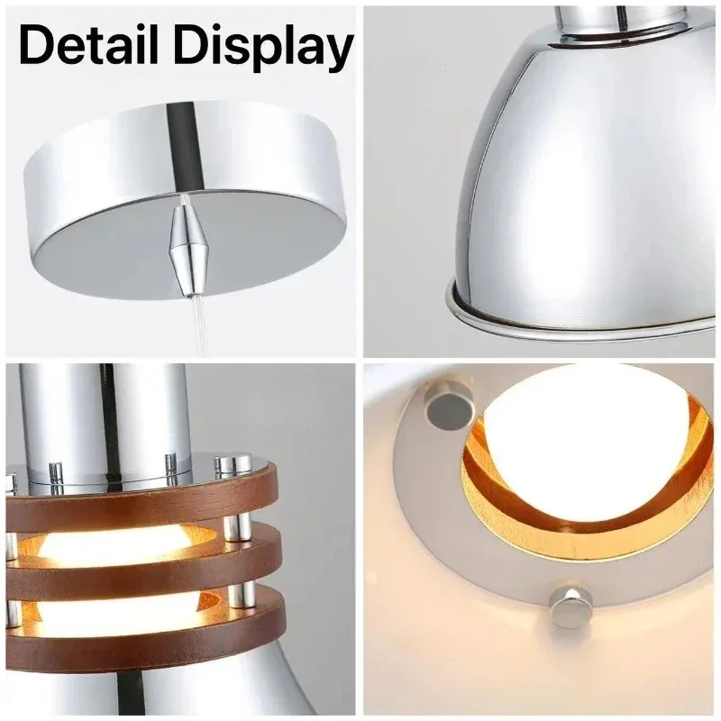 Серебряный полированный винтажный подвесной светильник из цельного дерева, светодиодный современный светильник для спальни, прихожей, ресторана, бара, кабинета, украшения дома, освещение