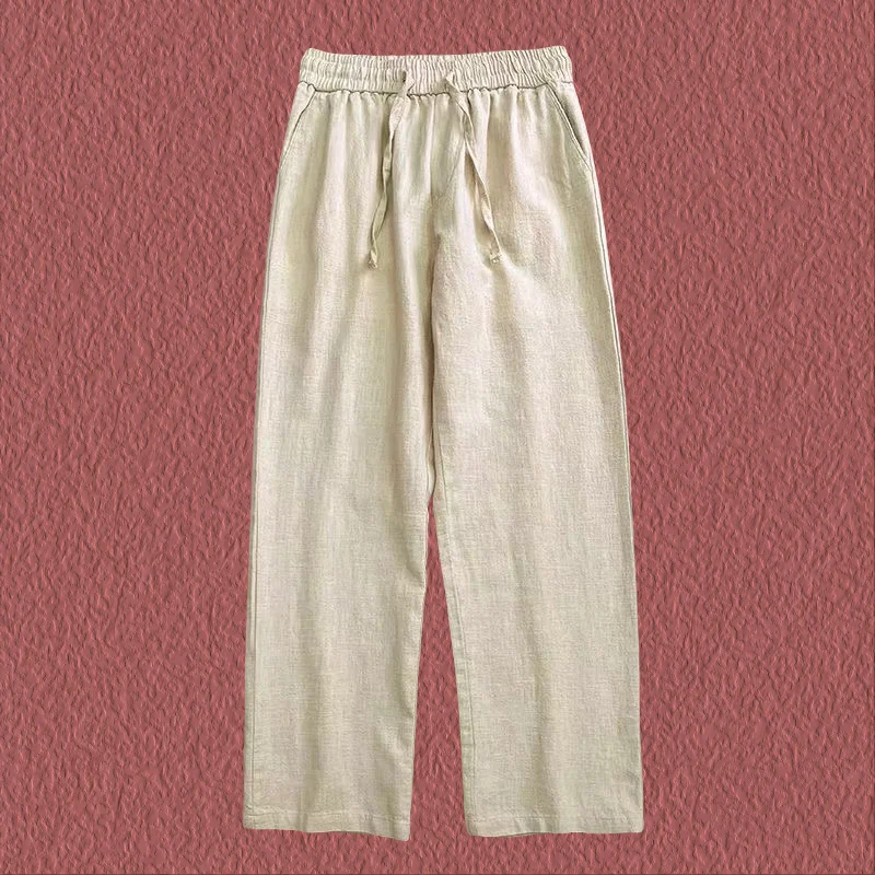 

2024 New Men's Cotton Linen Pants Summer Solid Color Breathable Linen Trousers Male Casual Elastic Waist Fitness Pants