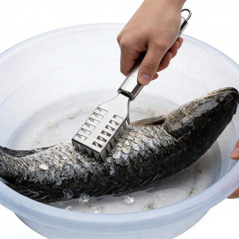 

Fish Skin Brush Scraping Fishing Scale Brush Graters Kitchen Tools Fast Remove Fish Knife Cleaning Peeler Silver Seafood Tools