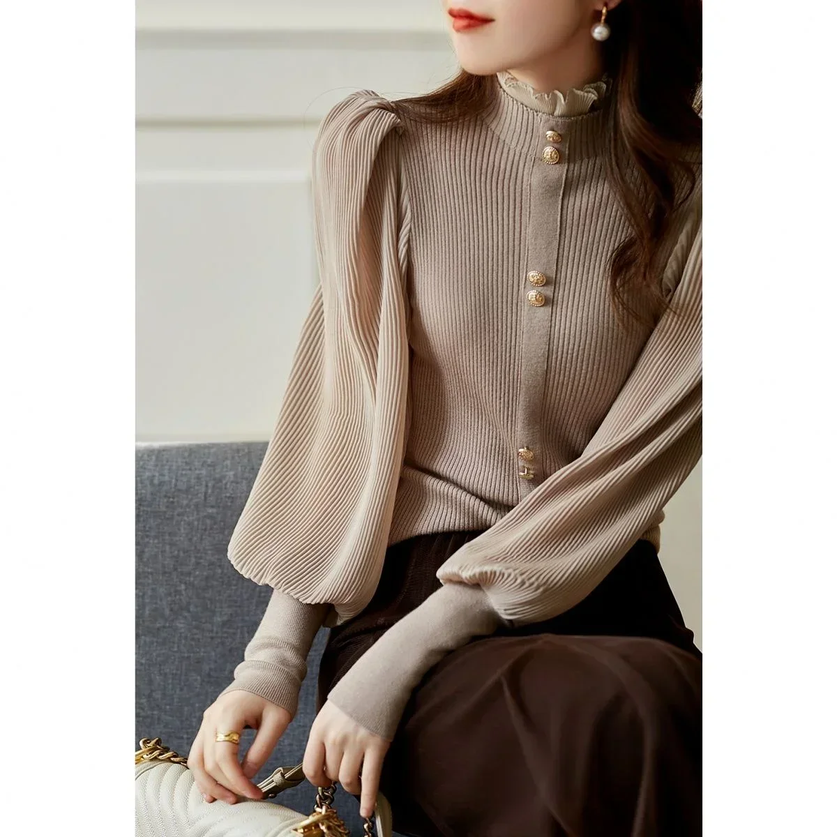 

Новый осенний корейский винтажный кардиган с полуводолазкой, женский однобортный свитер с длинными рукавами, милые японские облегающие топы