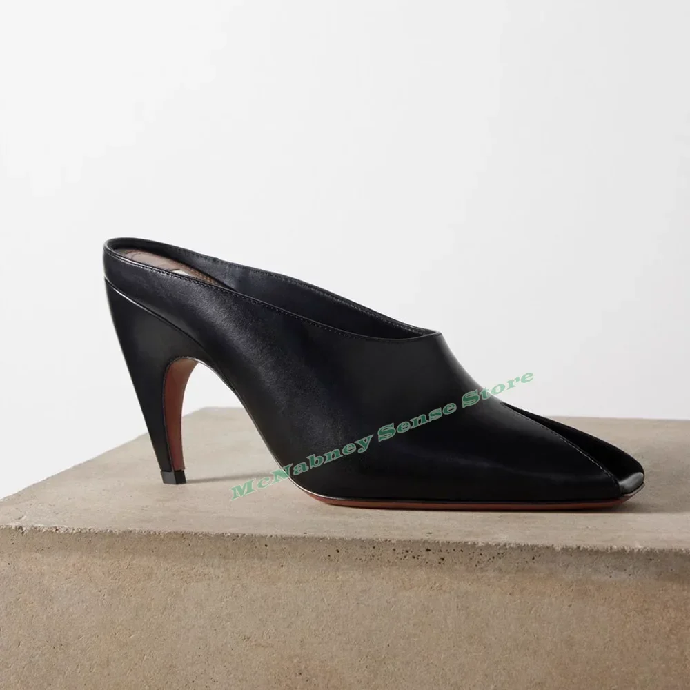 Square Toe Leather Sandals Slip On Spike High Heels Solid New Style Women Shoes Summer Party Dress Fashion Sandals Designer Shoe