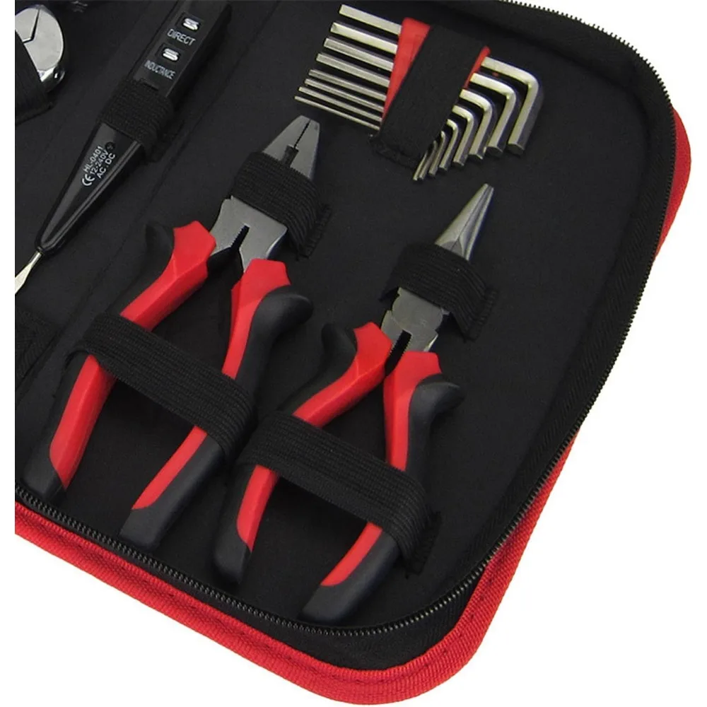 18-piece Tool Set Carbon Steel Utility Knife Screwdriver Wire Cutters/Point Pliers Hex Key Wrench with Storage Tool Bag Pouch