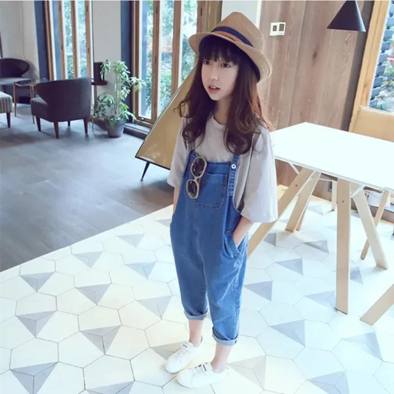 Girls Denim Overalls Kids Spring Jeans Jumpsuit Fashion Baby Girl Cowboys Harem Suspenders Pants Children Leisure Trousers
