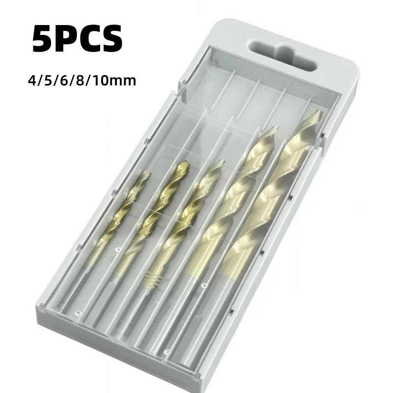 4‑10mm HSS Step Drill Bit Set 5Pcs Titanium Coated Sharp Drill Bits for Wood PVC Aluminum with Case