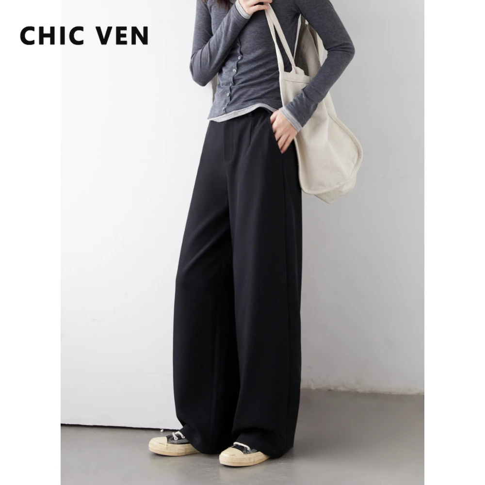 

Женские брюки CHIC VEN, однотонные повседневные тонкие прямые брюки, широкие женские брюки, весна-осень 2024, одежда для женщин