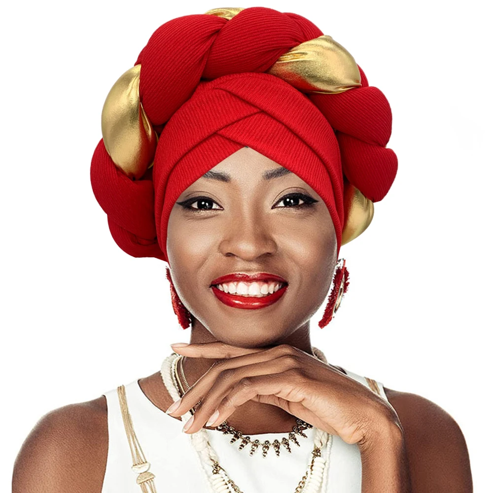 Exaggerated Braids Turban Cap for Women Soft Elastic African Head Wrap Bonnet Ready to Wear  Auto Gele Headtie  Female  Headgear