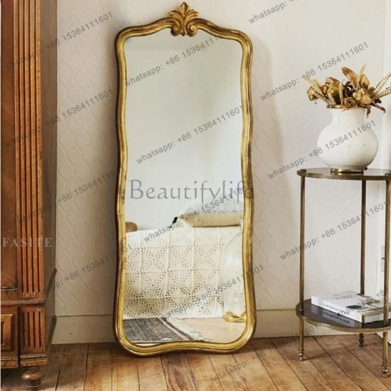 YJ Makeup Vintage Art Mirror Bathroom Gold Metal Frame Dressing Irregular Mirror Panels Decor Length Deco Chambre Floor Mirrors