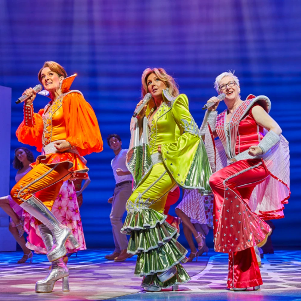 Fantasia Mamma Mia, Vestido de Rainha da Dança, Fantasia Retro dos Anos 60 e 70, Fantasia de Disco, Macacão para Performance de Dançarinas e Cantoras, Roupas Femininas