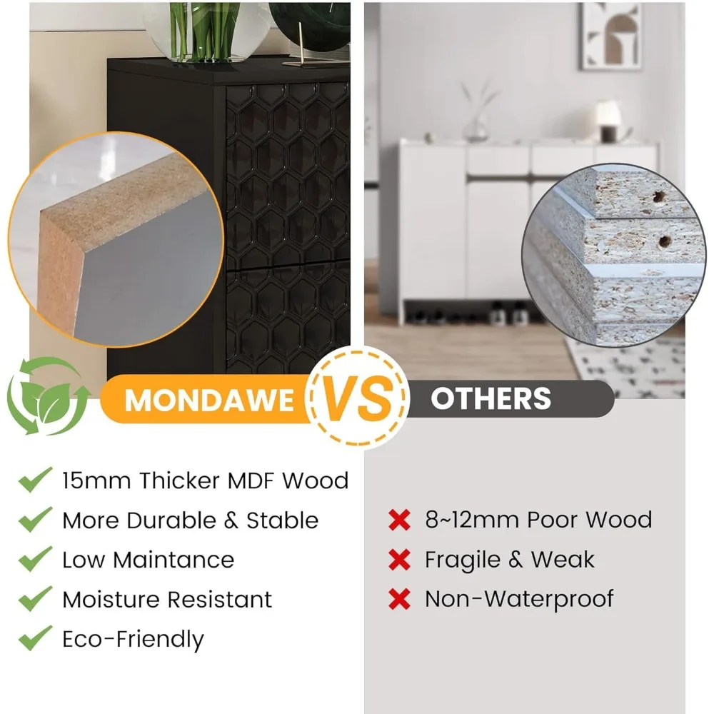 منضدة سوداء حديثة مع درج، طاولة بجانب السرير مصنوعة من الخشب، وخزانة صغيرة أنيقة بلمسة نهائية لامعة