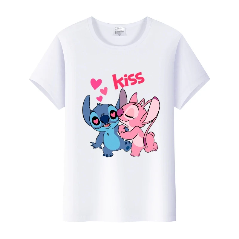 

2025 Новая модная женская рубашка с героями мультфильмов, топ Lilo Stitch, летняя футболка большого размера, белая рубашка, футболка, женская дешевая одежда, подарок