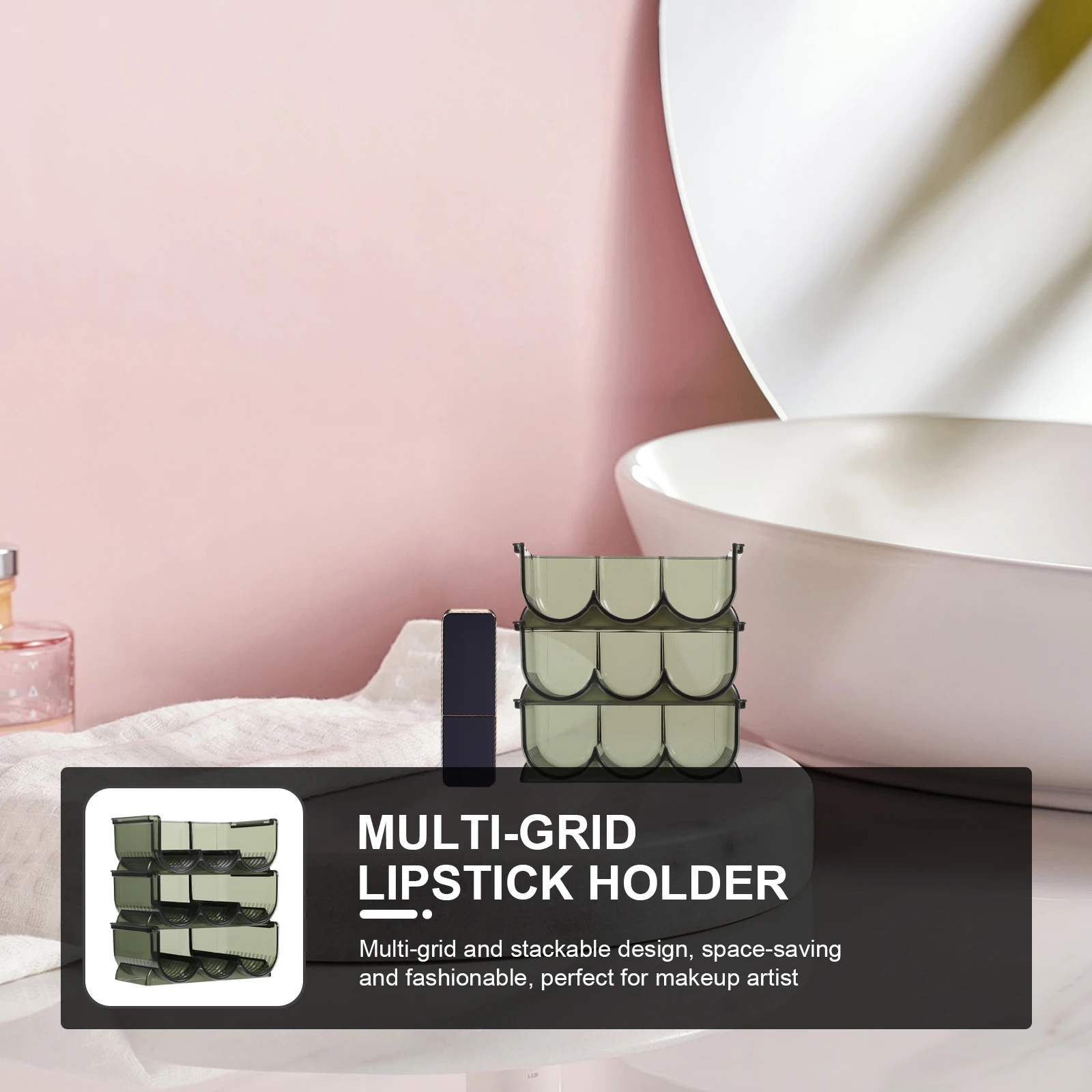 

Lipstick Storage Box Desktop Organizer Green Holders and Organizers