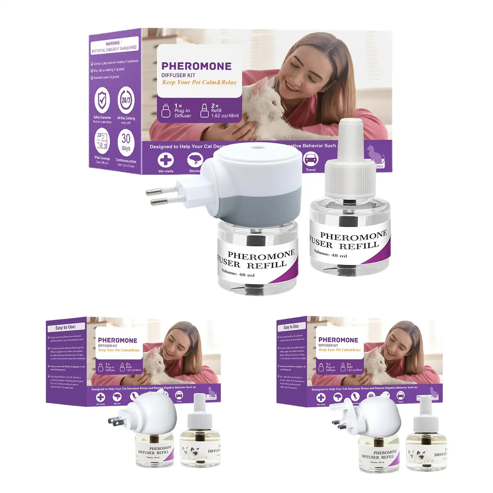 Difusor de feromonas para calmar gatos Difusor de feromonas para gatos de larga duración Suministros de comodidad silenciosa Enchufe antiestrés para gatitos de viaje