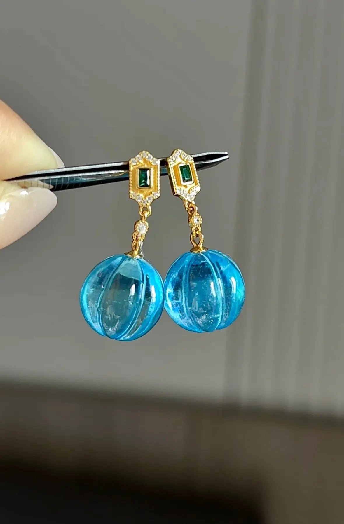925 Silver Natural Aquamarine Pumpkin Bead Earrings, Clean Transparent Crystal Fresh Color, Sterling Silver Gemstone Gift