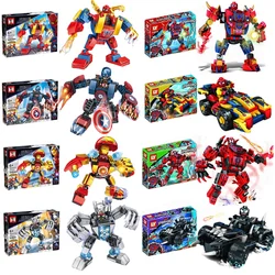 Mini Model Action Figure Building Blocks, Armadura de Guerra, Mecânico, Anti-Hulk, Homem-Aranha, Homem de Ferro, Compatível com Legoboys, Technic City Toy, Presente