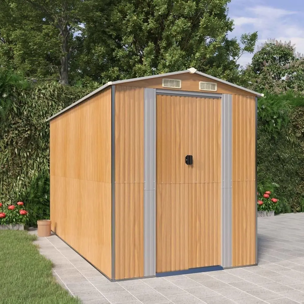 Sturdy Light Brown Steel Shed for Outdoor Storage, Garden Tools, and Pool Gear - 75.6x140.6x87.8