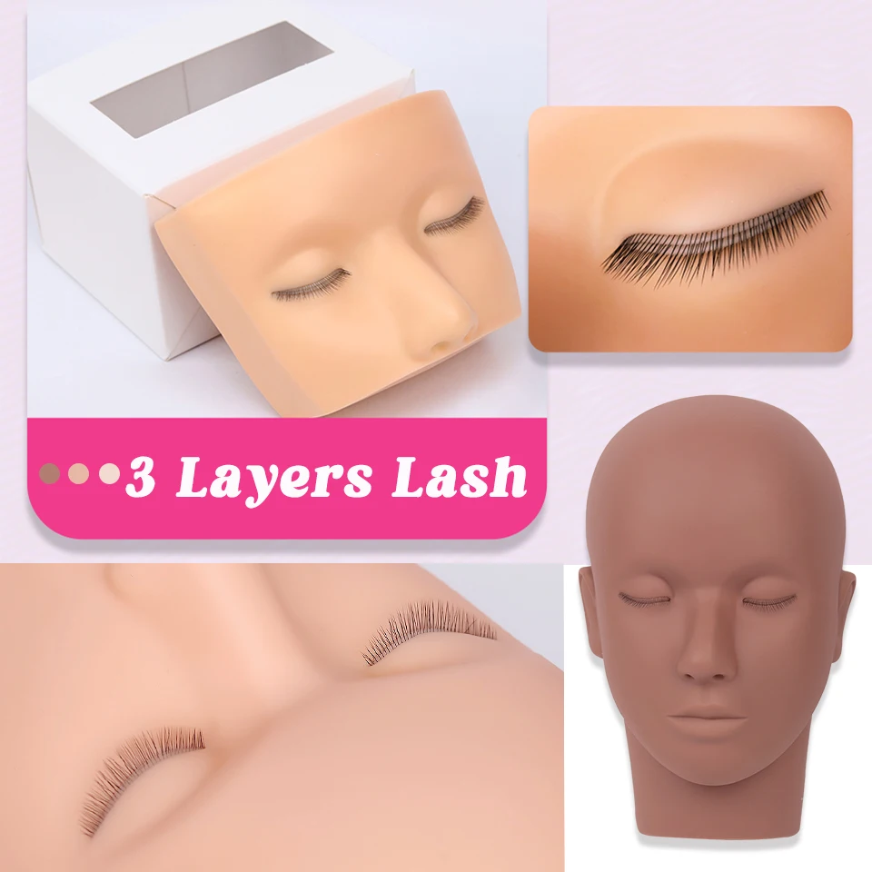

3D Lashes Eyelash Extension Mannequin Head Silicone Gel Practice Tools Close to Real Skin for Beginner Training Kit Makeup Model