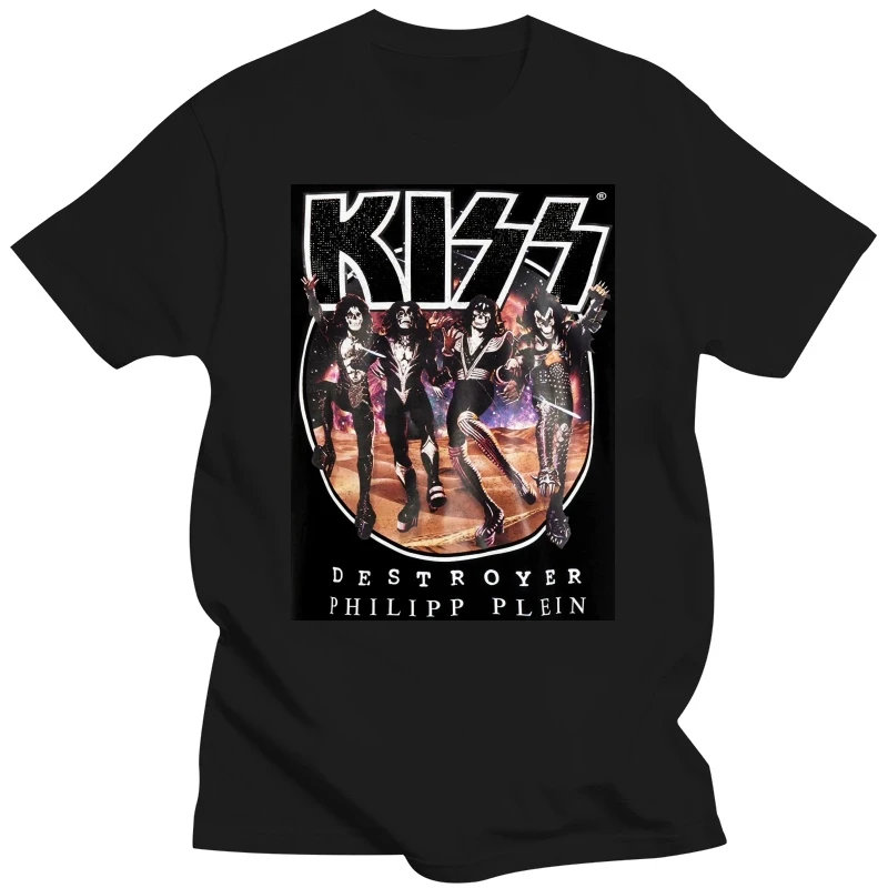 Bravado Men's Kiss Classic Rock Band Group Picture Destroyer Short-Sleeve T-Shirt (Black)