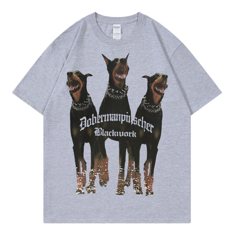 Mens Oversized T Shirt Streetwear Hip Hop Rottweiler Doberman Print Tshirts Harajuku Casual Cotton 2024 Summer Short Sleeve Tees