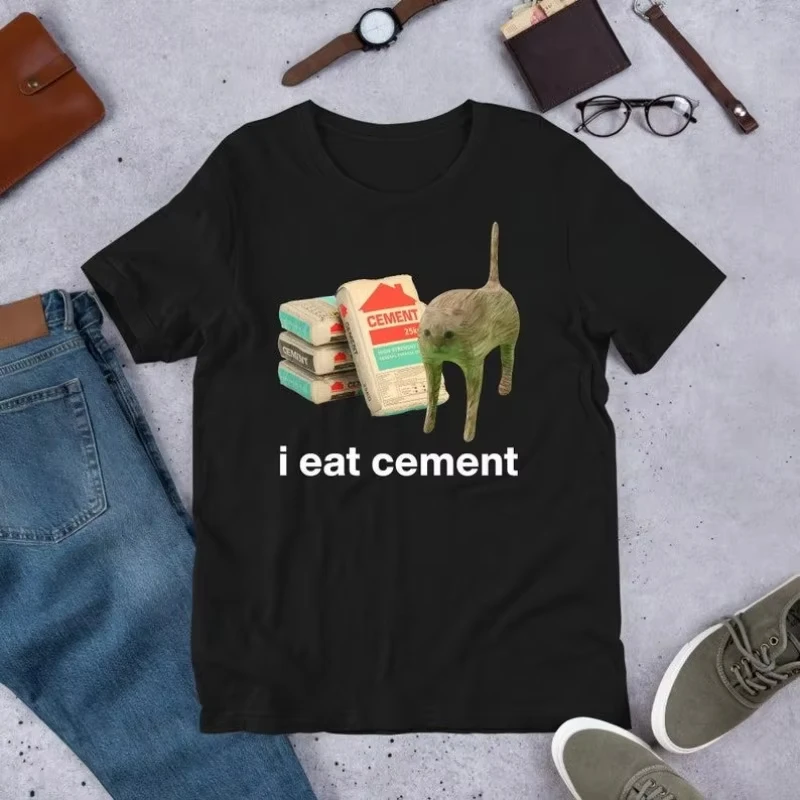 2026 I Eat Cement Cursed Cat Funny Meme Shirt Ironic Shirt Cat Lover Gift Oddly Specific Unhinged Shirt
