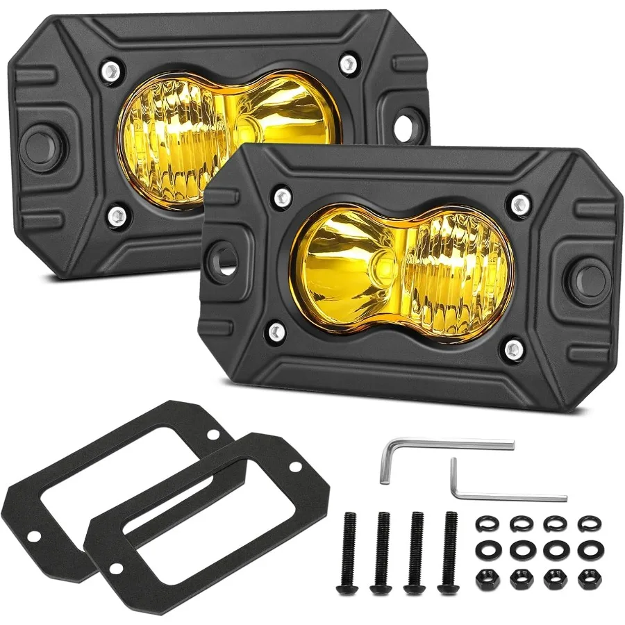 

Подсветка для скрытого монтажа, желтый, 2 шт., 40 Вт, светодиодный фары дальнего света, куб, янтарные светодиодные подсветки, внедорожный бампер, противотуманные фары, заподлицо, резервная световая панель